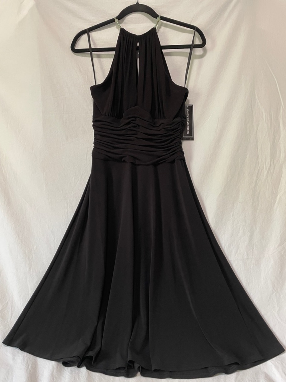 Jones Wear Y2K Beaded Halter Ruched “Marilyn” Dress, Black New with tags Sz 8